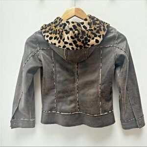 Dollhouse Girls Faux Leather Jacket Sz M Distressed Brown Leopard Lined Hood